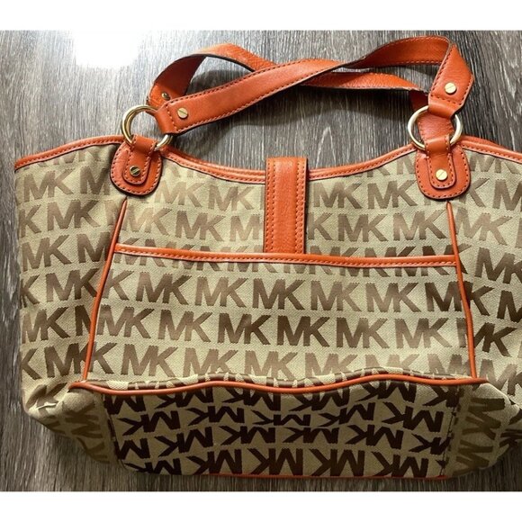 Vintage Michael Kors Signature Brown & Orange Leather Straped Shoulder bag Y2K - Picture 9 of 13